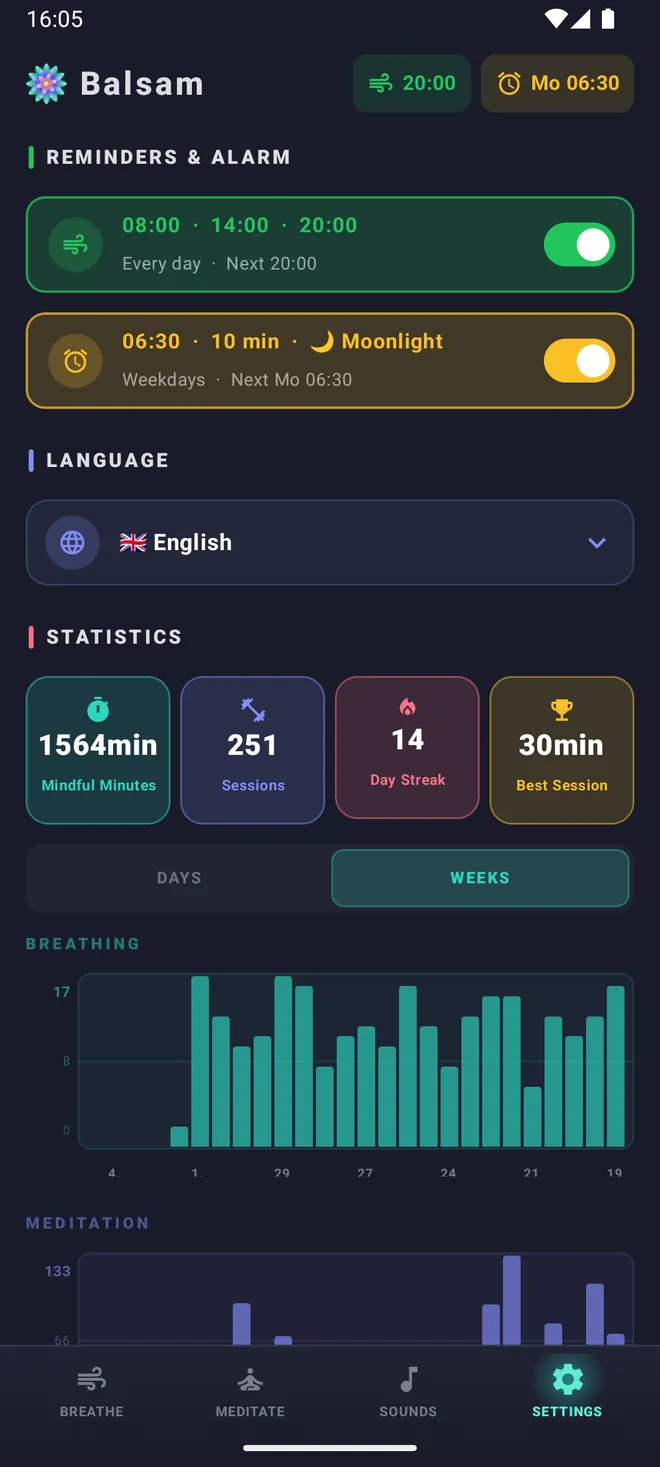 Reminders, alarm and your statistics
