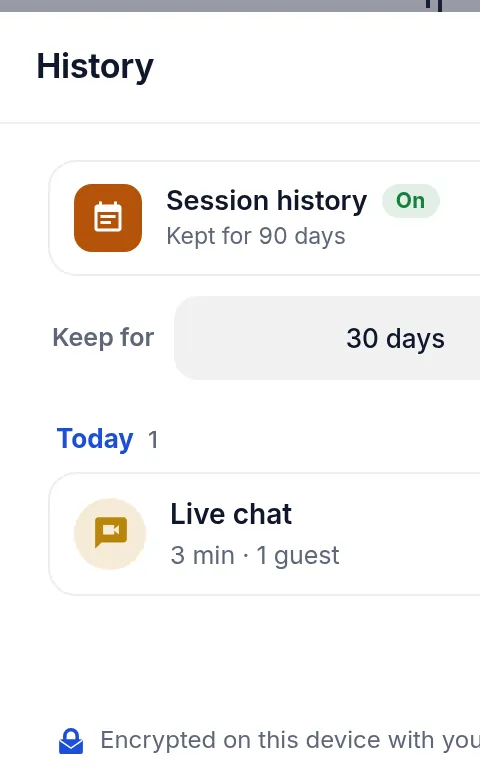 Session history, encrypted
