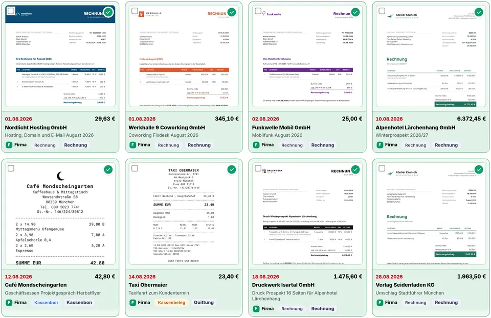 Receipts as tiles with large previews