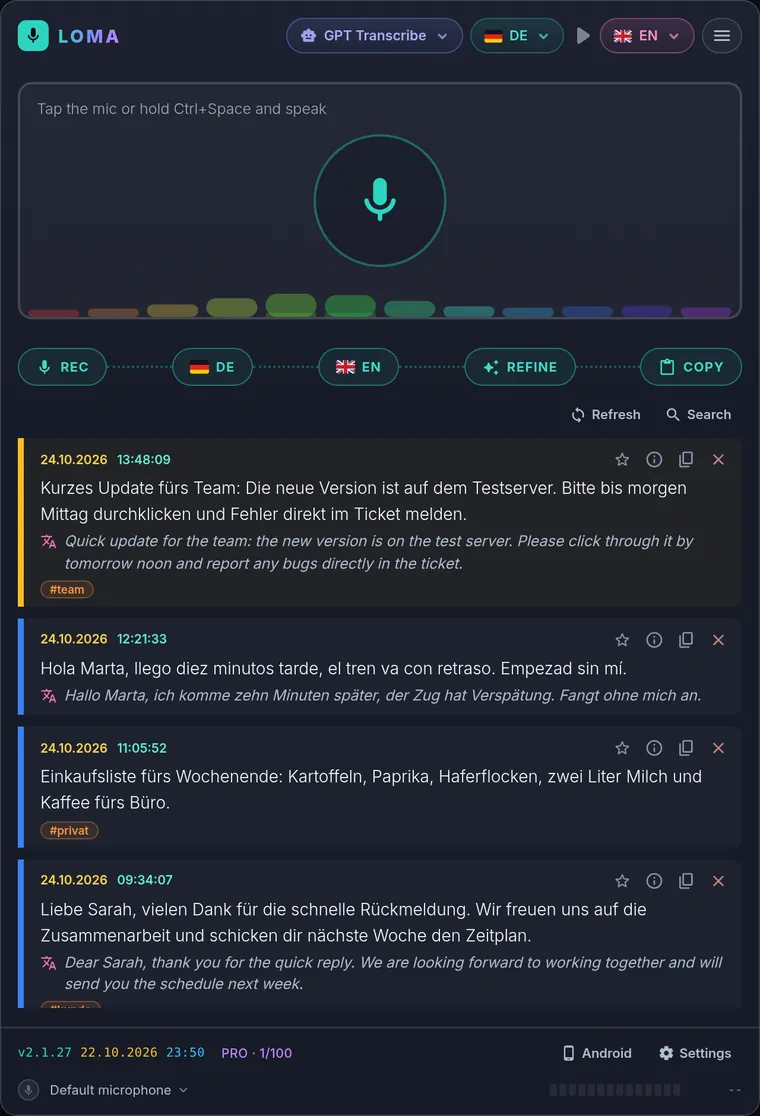 Bereit zum Diktieren