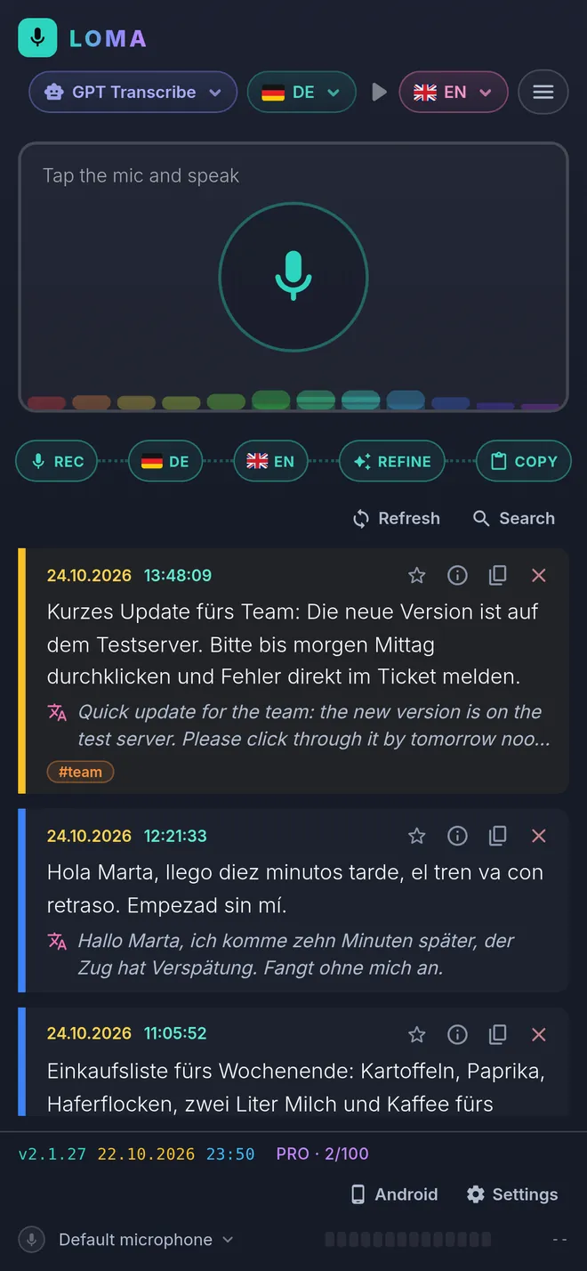 Bereit zum Diktieren