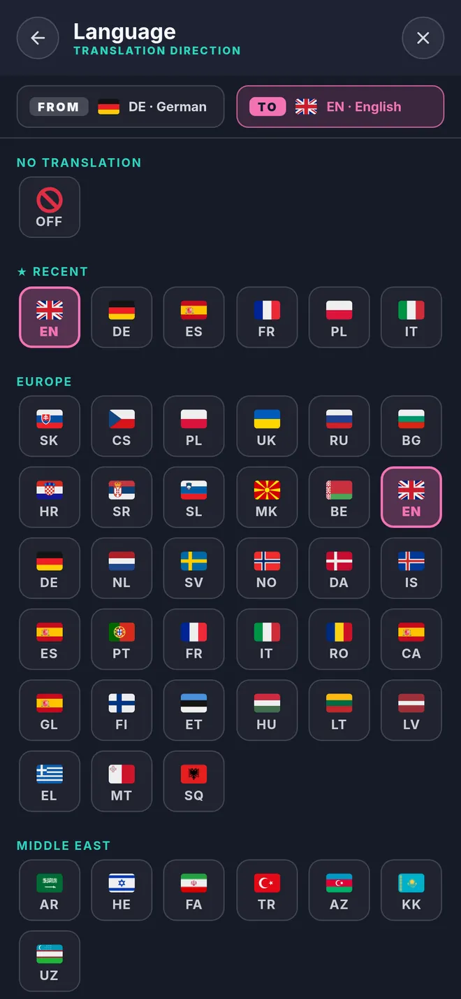 Zielsprache wählen