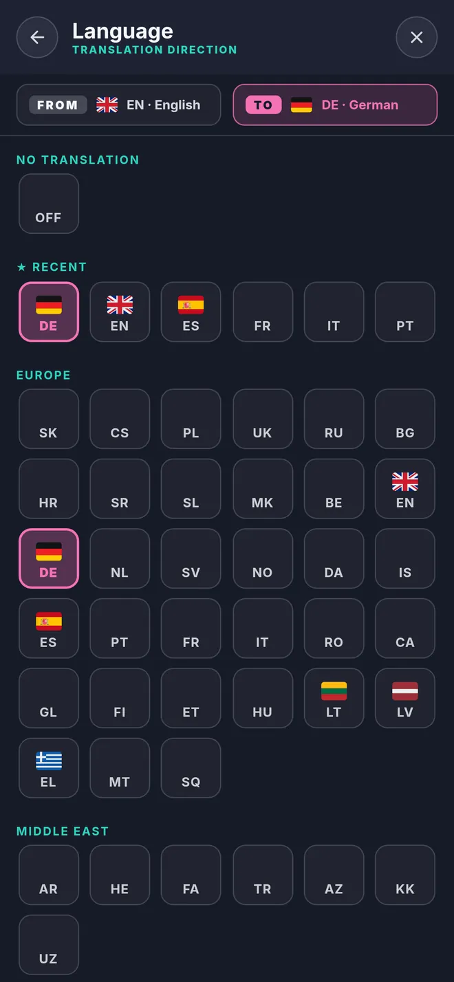 Choose the target language