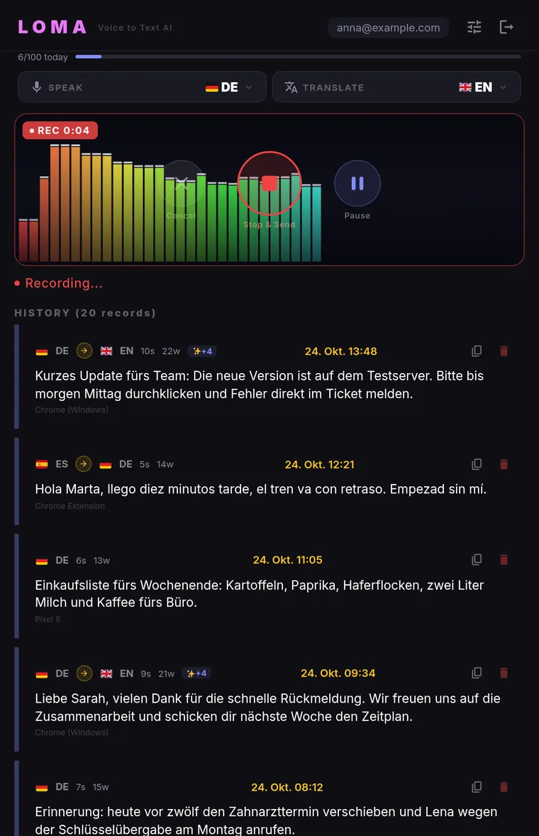 Diktieren im Browser
