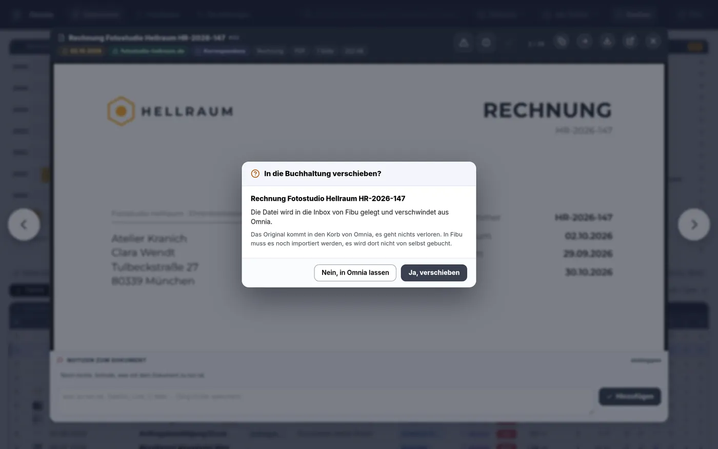 Hand an invoice over to Fibu