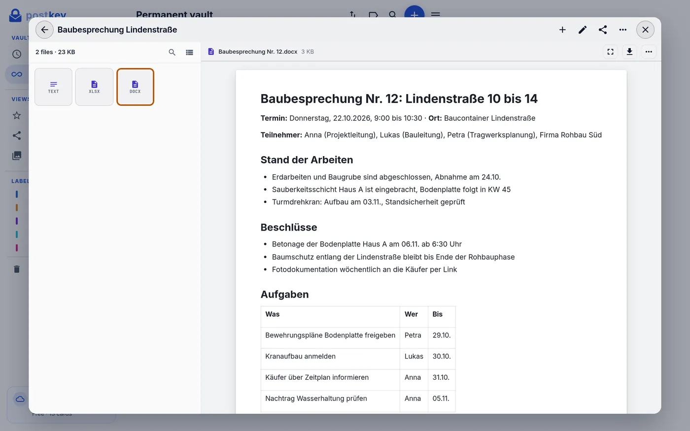Baubesprechung als Word-Dokument