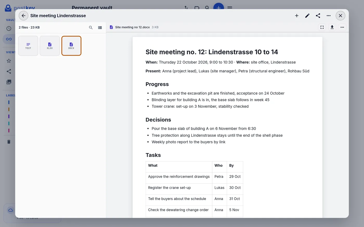 Site meeting minutes as Word document