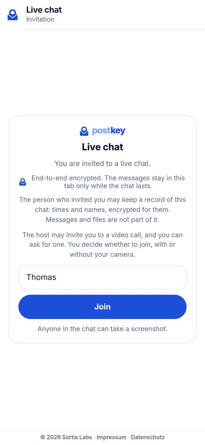 Invitation to the live chat