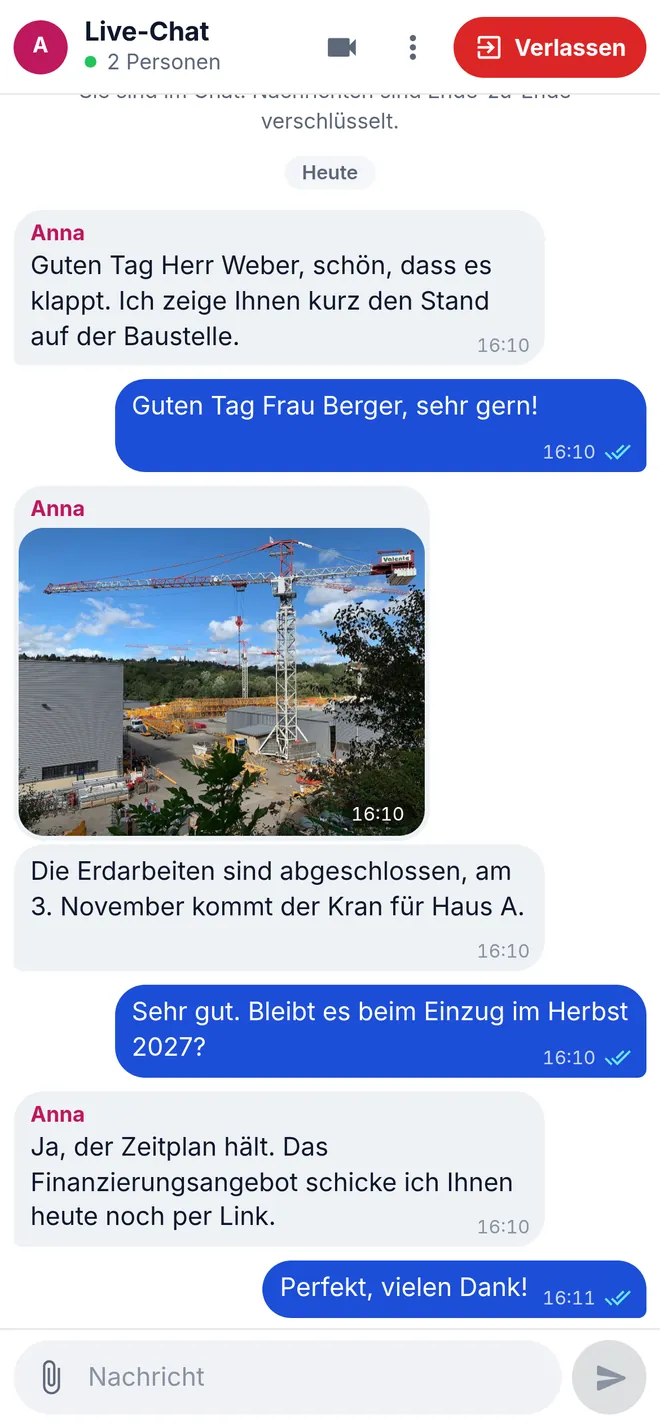 Live-Chat mit Fotos von der Baustelle