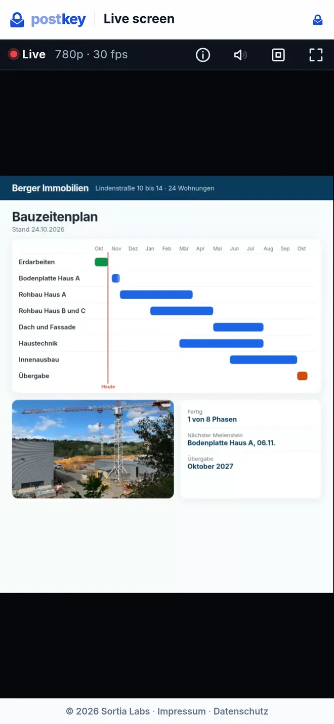Bildschirm zeigen: Bauzeitenplan live