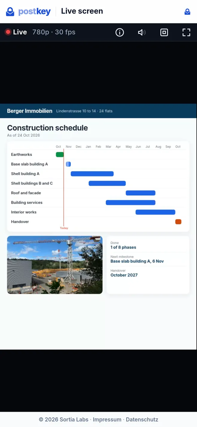 Show my screen: construction schedule live