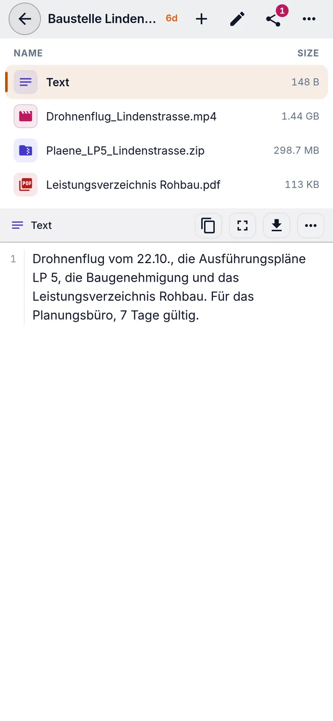 Eine Karte mit 1,73 GB: Drohnenvideo, Pläne und PDF