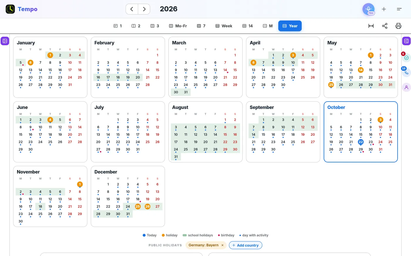 The year with holidays and school breaks