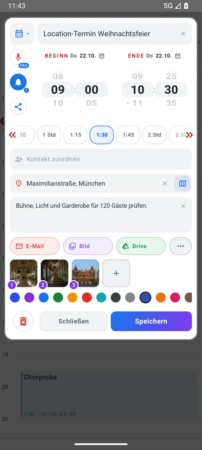 Termin mit Adresse und Fotos