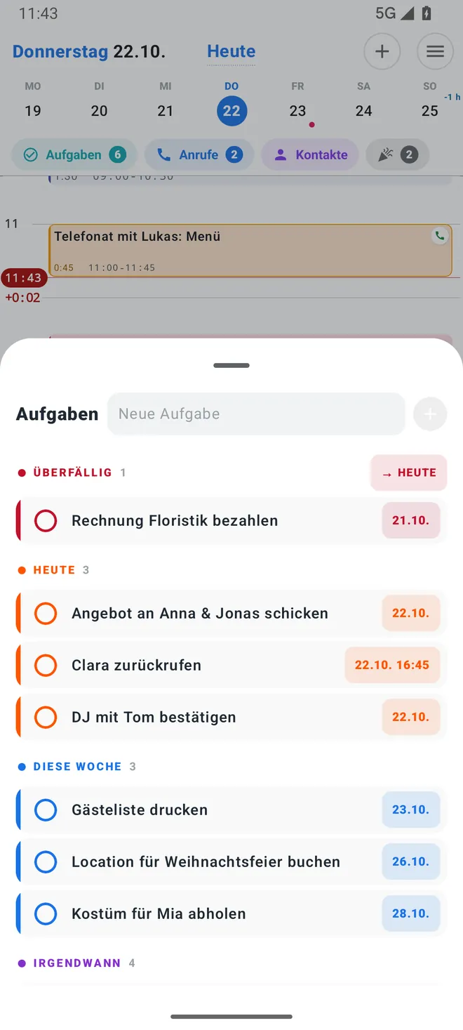Aufgaben: überfällig, heute, irgendwann