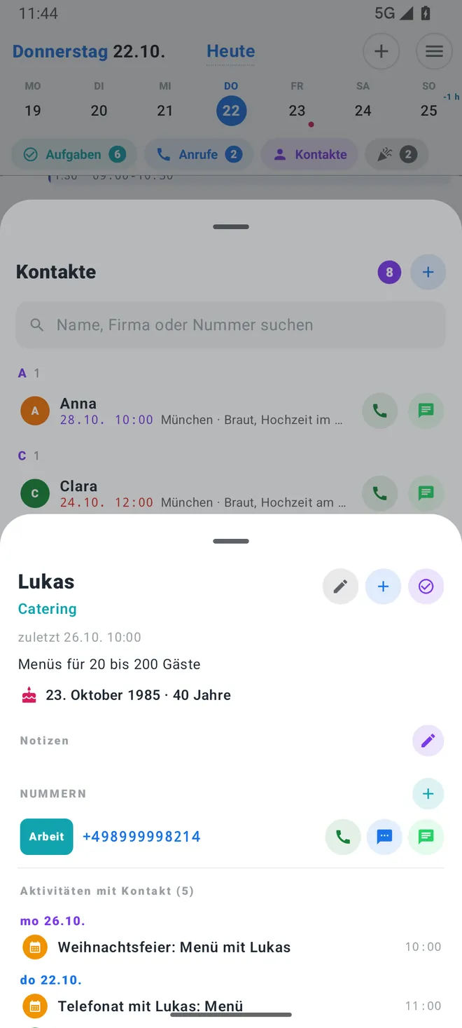 Kontakt mit Verlauf